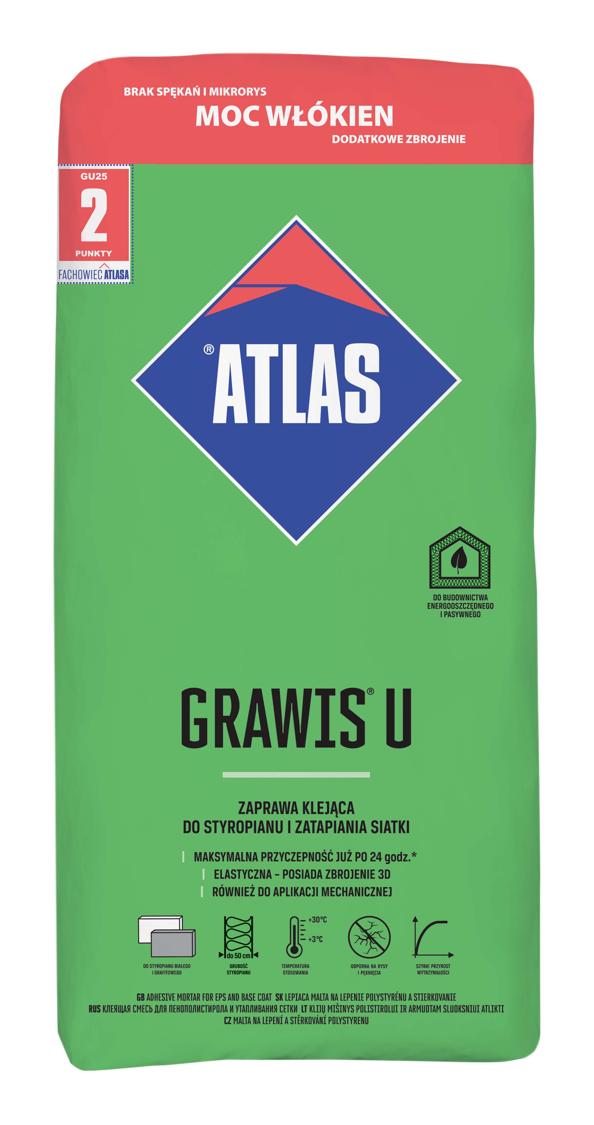 ATLAS GRAWIS U 2v1 lepiaca malta pre lepenie polystyrénu a stierkovanie/25kg